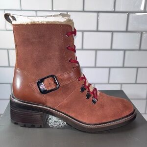 Vince Camuto Tan Lace-Up Boots with Red Laces